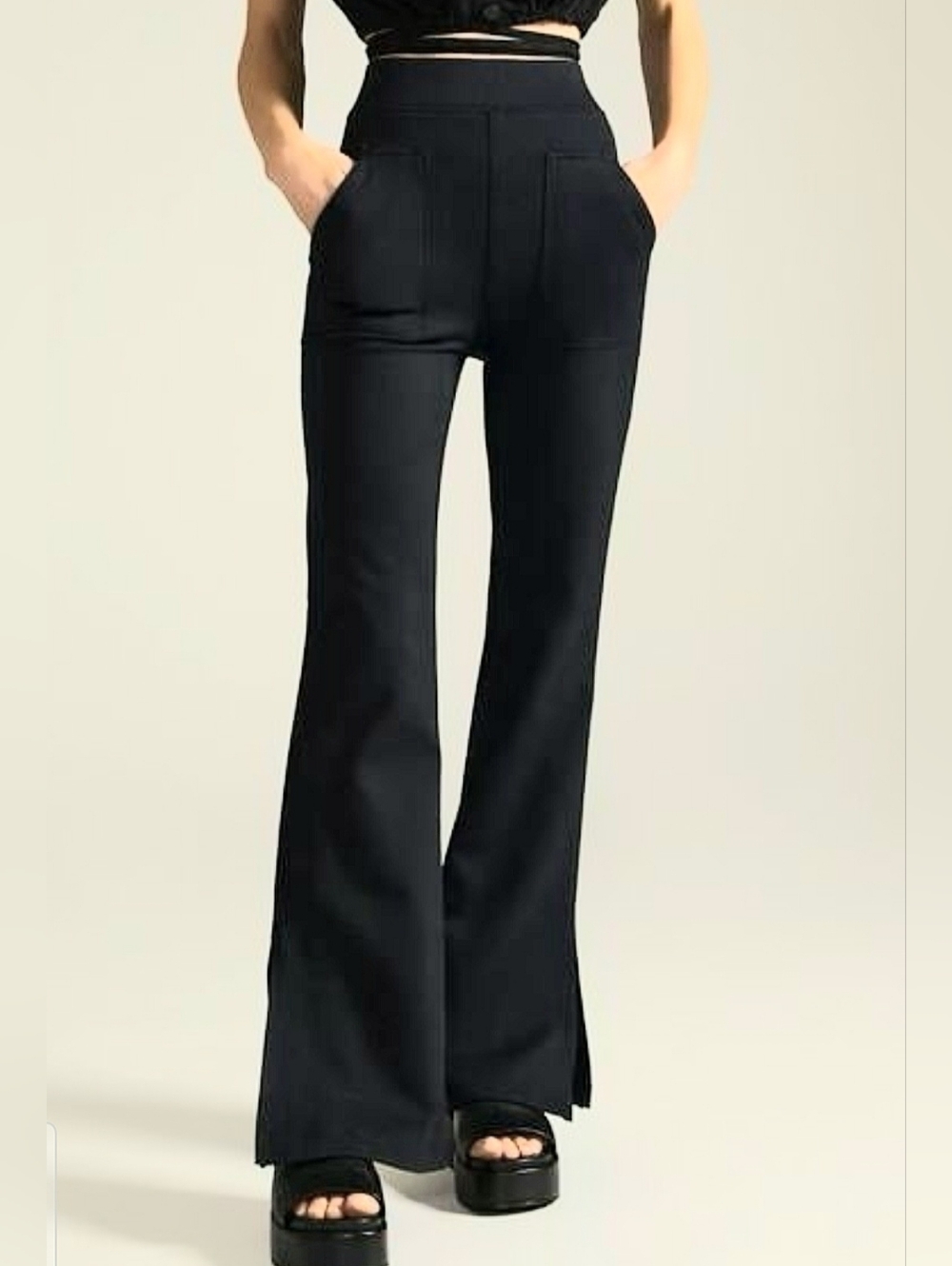 Maeve Anthropologie Wide Leg Pull On Stretchy Knit Pants Size Large Black